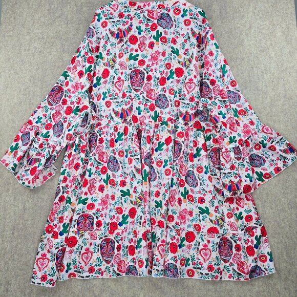 Boho Womens Loose Swing Dress Multicolor Floral Print 6XL Polyester V-Neck Bell - Picture 2 of 7